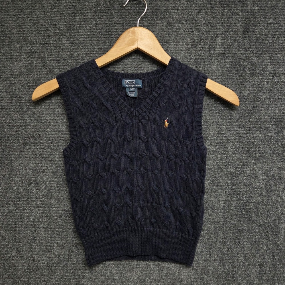 Polo Ralph Lauren Cable Knit Vest Boys 4 4T Blue Sleeveless Preppy Casual